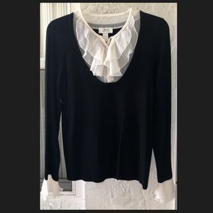 ANN TAYLOR LOFT BLACK SWEATER RUFFLED YOKE S NWOT